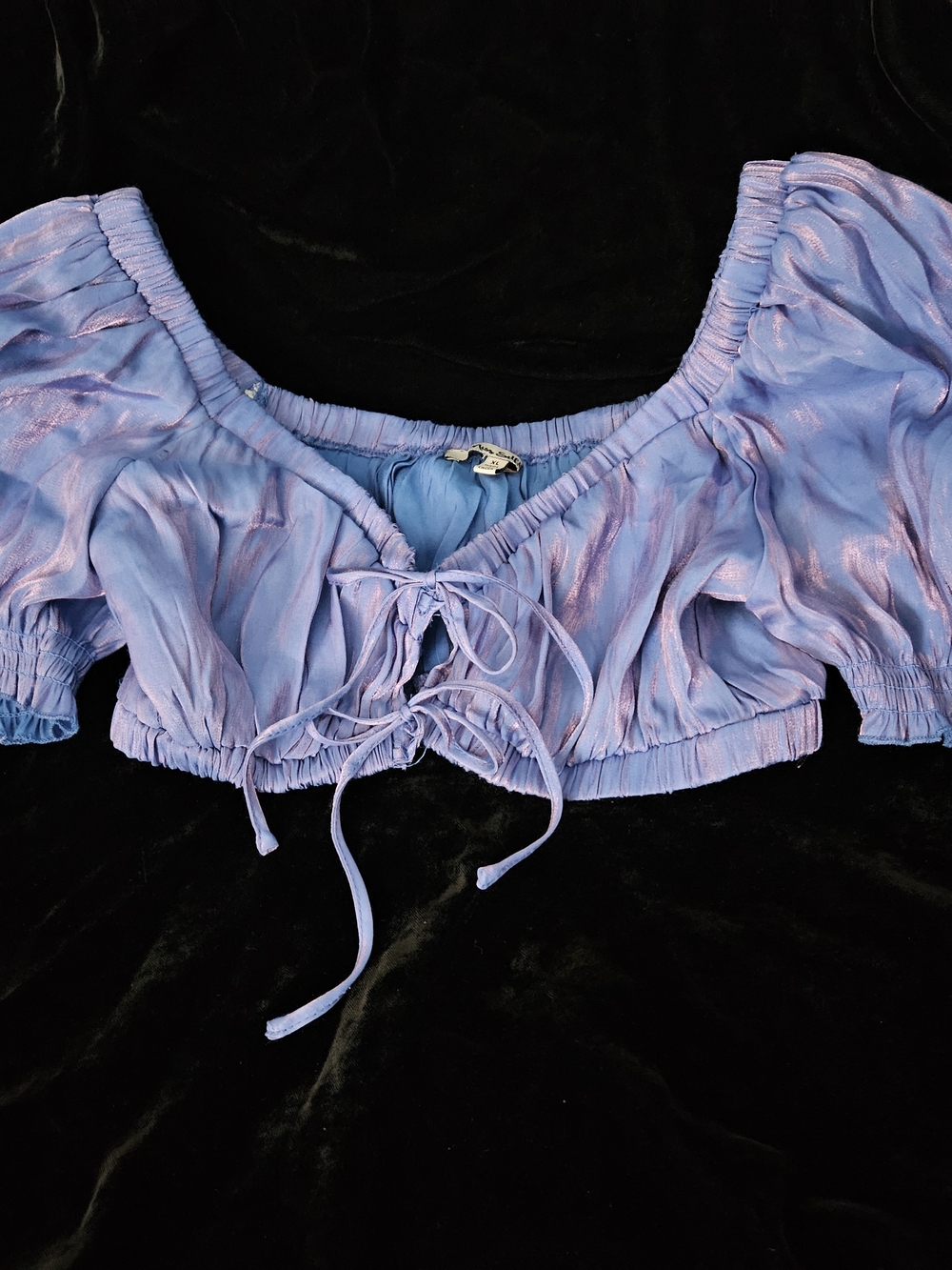 Miss Selfie Iridescent Lavender Tie-Front Crop Top - Picture 8 of 8